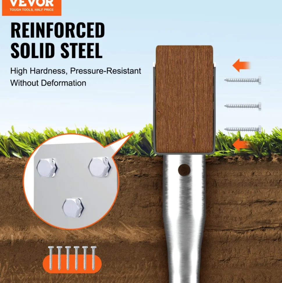 VEVOR No Dig Ground Anchor, 4 Pack 3.94 x 2.76 x 27.56 in DIY Screw in Post Stake, Includes 6 Lag Bolts & a Rebar, U-Shape Heavy Duty Steel Post Holder, Great for Mailbox Posts and Fence Posts