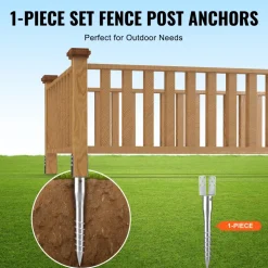 VEVOR No Dig Ground Anchor, 1 Pack 3.94 x 2.76 x 27.56 in DIY Screw in Post Stake, Includes 6 Lag Bolts & a Rebar, U-Shape Heavy Duty Steel Post Holder, Great for Mailbox Posts and Fence Posts