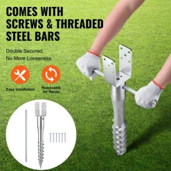 VEVOR No Dig Ground Anchor, 1 Pack 3.94 x 2.76 x 27.56 in DIY Screw in Post Stake, Includes 6 Lag Bolts & a Rebar, U-Shape Heavy Duty Steel Post Holder, Great for Mailbox Posts and Fence Posts