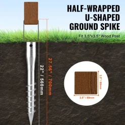 VEVOR No Dig Ground Anchor, 1 Pack 3.94 x 2.76 x 27.56 in DIY Screw in Post Stake, Includes 6 Lag Bolts & a Rebar, U-Shape Heavy Duty Steel Post Holder, Great for Mailbox Posts and Fence Posts