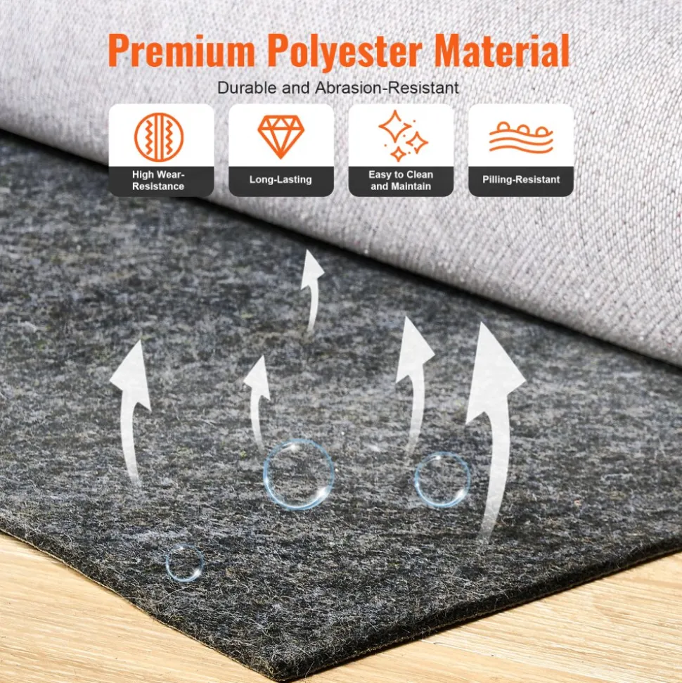VEVOR Non-Slip Resistant Rug Pad, Protective Cushioning Carpet Pad, 2'x8' (7.875' Actual), 1/4"Thick, Dual Surface, Polyester Felt + Latex, 1-2㎡ Area Carpet Padding Rug Cushion Safe for All Floors