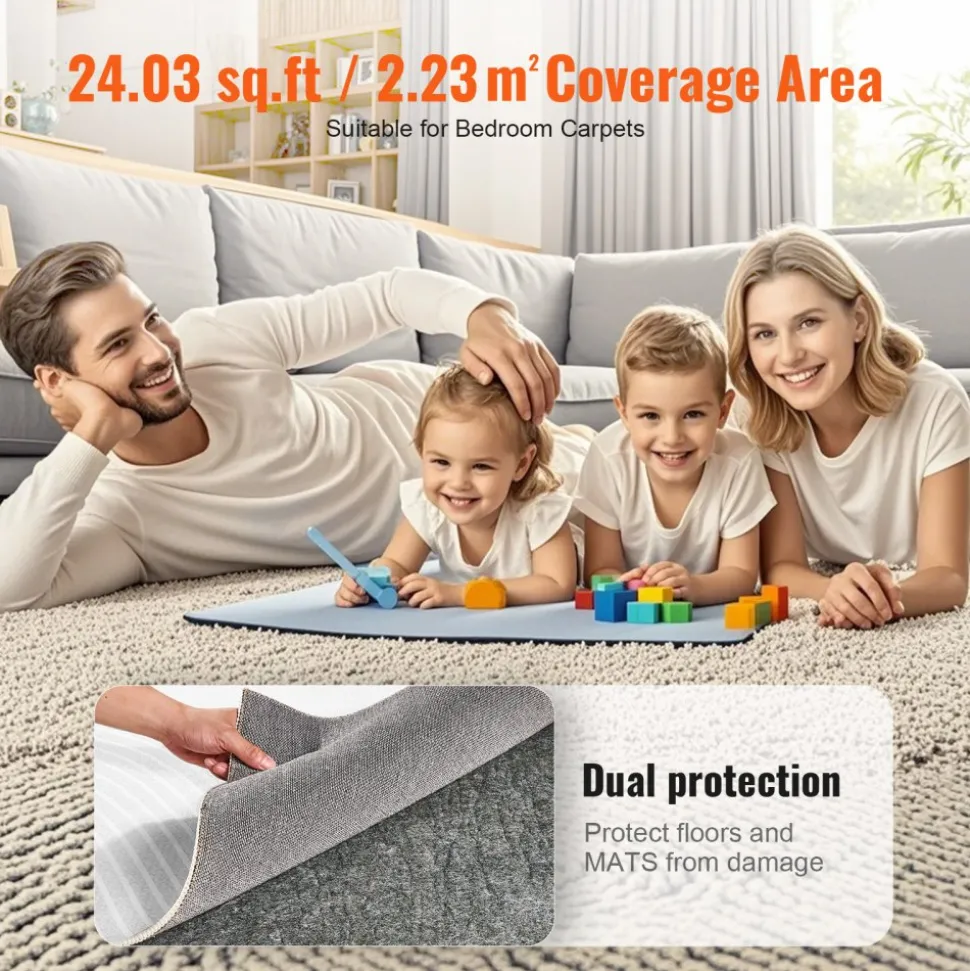 VEVOR Non-Slip Resistant Rug Pad, Protective Cushioning Carpet Pad, 2'x8' (7.875' Actual), 1/4"Thick, Dual Surface, Polyester Felt + Latex, 1-2㎡ Area Carpet Padding Rug Cushion Safe for All Floors
