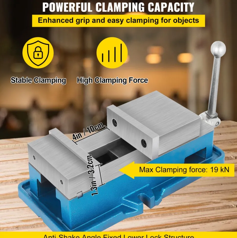 VEVOR Non Swivel Milling Lockdown Vise 4 Inch Precision Bench Clamp 100mm Width Drill Press Clamp 4 Inch Jaw Opening for Finishing Milling Machines Drilling Machines Precision Parts