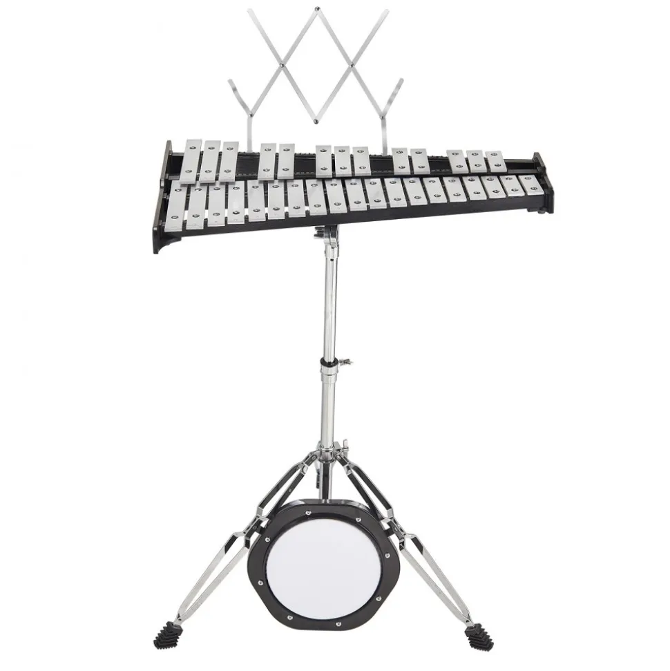 VEVOR 32 Note Glockenspiel Xylophone Bell Kit, Professional Percussion Instrument Set with Mallets, Drum Sticks, Music Stand, 8" Practice Pad, Adjustable Stand and Carrying Bag for Students & Adults