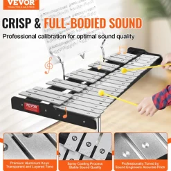 VEVOR 32 Note Glockenspiel Xylophone Bell Kit, Professional Percussion Instrument Set with Mallets, Drum Sticks, Music Stand, 8