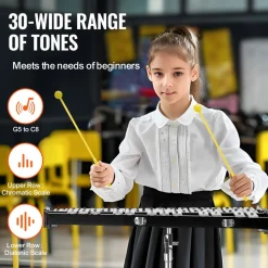 VEVOR 30 Note Glockenspiel Xylophone Bell Kit, Professional Percussion Instrument Set with Mallets, Drum Sticks, Music Stand,  8" Practice Pad, Adjustable Stand and Carrying Bag for Students & Adults