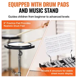 VEVOR 30 Note Glockenspiel Xylophone Bell Kit, Professional Percussion Instrument Set with Mallets, Drum Sticks, Music Stand, 8