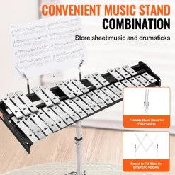 VEVOR 32 Note Glockenspiel Xylophone Bell Kit, Percussion Instrument with Mallets, Drum Sticks and Carrying Bag, Professional Glockenspiel Xylophone Percussion Instrument Set for Adults & Students