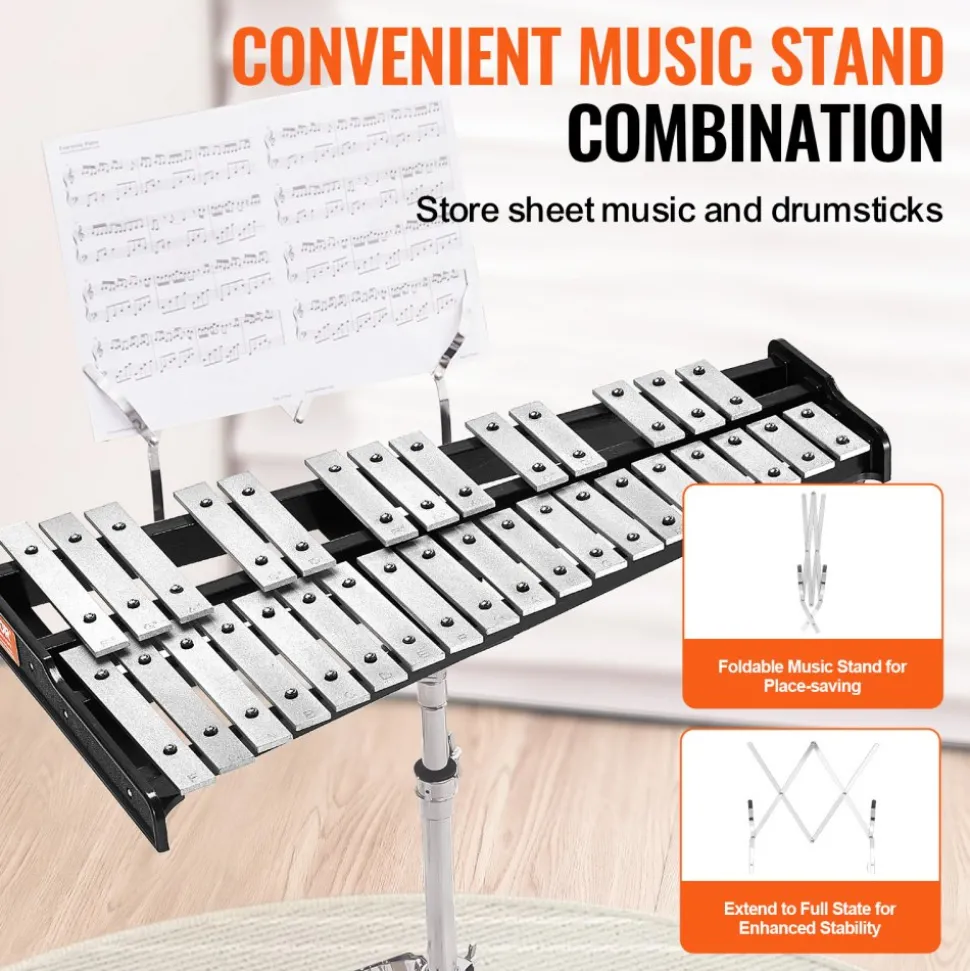 VEVOR 32 Note Glockenspiel Xylophone Bell Kit, Percussion Instrument with Mallets, Drum Sticks and Carrying Bag, Professional Glockenspiel Xylophone Percussion Instrument Set for Adults & Students