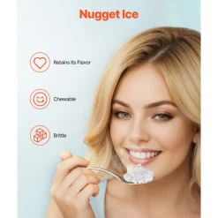 VEVOR Nugget Ice Maker, 37lbs/24H Pebble Ice Maker with Self Cleaning, Chewable Ice Maker with Ice Scoop and Basket, Stainless Steel Ice Machine with Convenient Ice Transfer for Home Kitchen Office