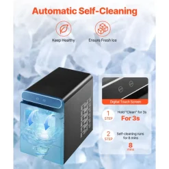 VEVOR Nugget Ice Maker, 37lbs/24H Pebble Ice Maker with Self Cleaning, Chewable Ice Maker with Ice Scoop and Basket, Stainless Steel Ice Machine with Convenient Ice Transfer for Home Kitchen Office