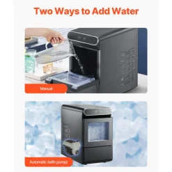 VEVOR Nugget Ice Maker, 37lbs/24H Pebble Ice Maker with Self Cleaning, Chewable Ice Maker with Ice Scoop and Basket, Stainless Steel Ice Machine with Convenient Ice Transfer for Home Kitchen Office