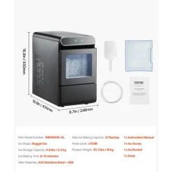 VEVOR Nugget Ice Maker, 37lbs/24H Pebble Ice Maker with Self Cleaning, Chewable Ice Maker with Ice Scoop and Basket, Stainless Steel Ice Machine with Convenient Ice Transfer for Home Kitchen Office