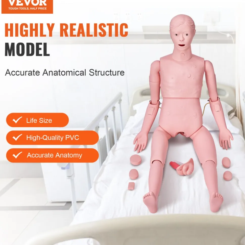 VEVOR Nursing Training Manikin, Male Life Size Demonstration Human Manikin for Nursing Training, Multifunctional Education Teaching Model Supplies, PVC Anatomical Mannequin Body Care Simulator Model