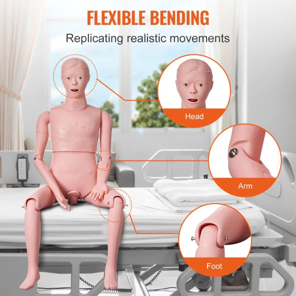VEVOR Nursing Training Manikin, Male Life Size Demonstration Human Manikin for Nursing Training, Multifunctional Education Teaching Model Supplies, PVC Anatomical Mannequin Body Care Simulator Model