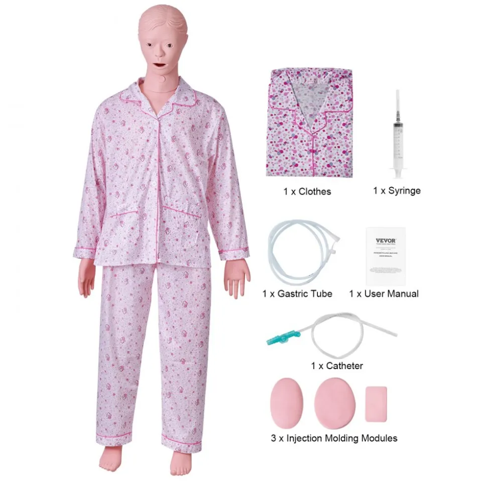 VEVOR Nursing Training Manikin, Female Life Size Demonstration Human Manikin for Nursing Training, Multifunctional Education Teaching Model Supplies, PVC Anatomical Mannequin Body Care Simulator Model