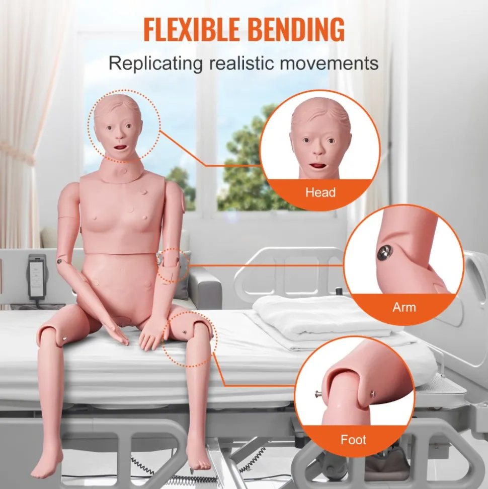 VEVOR Nursing Training Manikin, Female Life Size Demonstration Human Manikin for Nursing Training, Multifunctional Education Teaching Model Supplies, PVC Anatomical Mannequin Body Care Simulator Model
