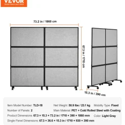 VEVOR Office Divider, 2 Panel Office Partition, Freestanding Office Divider Wall Partition & Privacy Divider Reduce Noise and Room Separation, Light Grey
