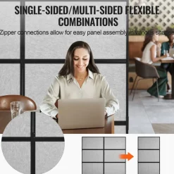 VEVOR Office Divider, 2 Panel Office Partition, Freestanding Office Divider Wall Partition & Privacy Divider Reduce Noise and Room Separation, Light Grey
