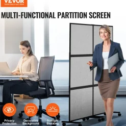 VEVOR Office Divider, 2 Panel Office Partition, Freestanding Office Divider Wall Partition & Privacy Divider Reduce Noise and Room Separation, Light Grey