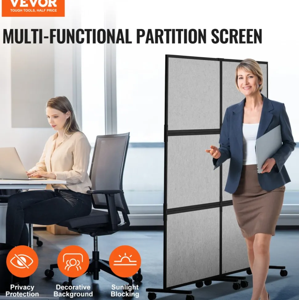 VEVOR Office Divider, 2 Panel Office Partition, Freestanding Office Divider Wall Partition & Privacy Divider Reduce Noise and Room Separation, Light Grey