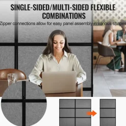 VEVOR Office Divider, 2 Panel Office Partition, Freestanding Office Divider Wall Partition & Privacy Divider Reduce Noise and Room Separation, Dark Grey