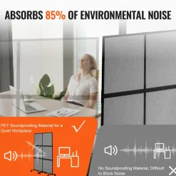 VEVOR Office Divider, 2 Panel Office Partition, Freestanding Office Divider Wall Partition & Privacy Divider Reduce Noise and Room Separation, Dark Grey