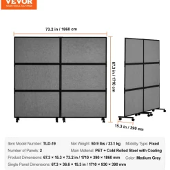 VEVOR Office Divider, 2 Panel Office Partition, Freestanding Office Divider Wall Partition & Privacy Divider Reduce Noise and Room Separation, Dark Grey