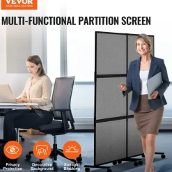 VEVOR Office Divider, 2 Panel Office Partition, Freestanding Office Divider Wall Partition & Privacy Divider Reduce Noise and Room Separation, Dark Grey