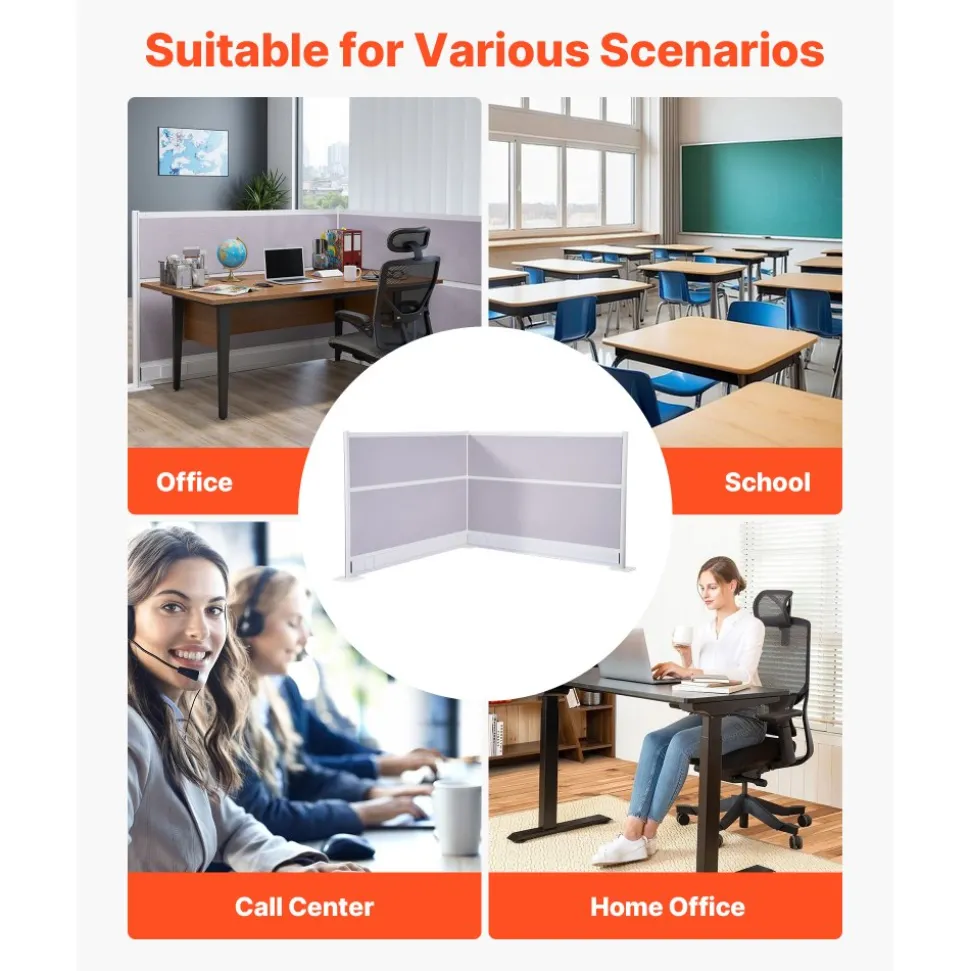 VEVOR Office Divider Privacy Partitions, 2-Pack, 72" x 48" Room Divider Walls, PET Workstation Cubicle Partition with Outlet Covers, Freestanding Privacy Panels for Office Library School
