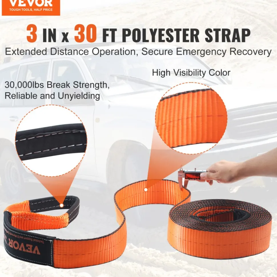 VEVOR Off-Road Recovery Kit, 3" x 30', Heavy Duty Winch Recovery Kit with 30000 lbs Tow Straps, 44092 lbs D-Ring Shackles, Shackle Receiver, Snatch Block Pulley, Gloves, Storage Bag for ATV Jeep Truck