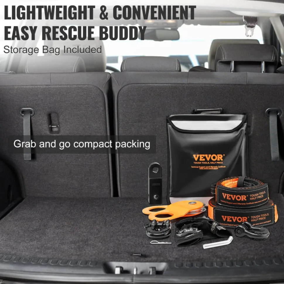 VEVOR Off-Road Recovery Kit, 3" x 30', Heavy Duty Winch Recovery Kit with 30000 lbs Tow Straps, 44092 lbs D-Ring Shackles, Shackle Receiver, Snatch Block Pulley, Gloves, Storage Bag for ATV Jeep Truck