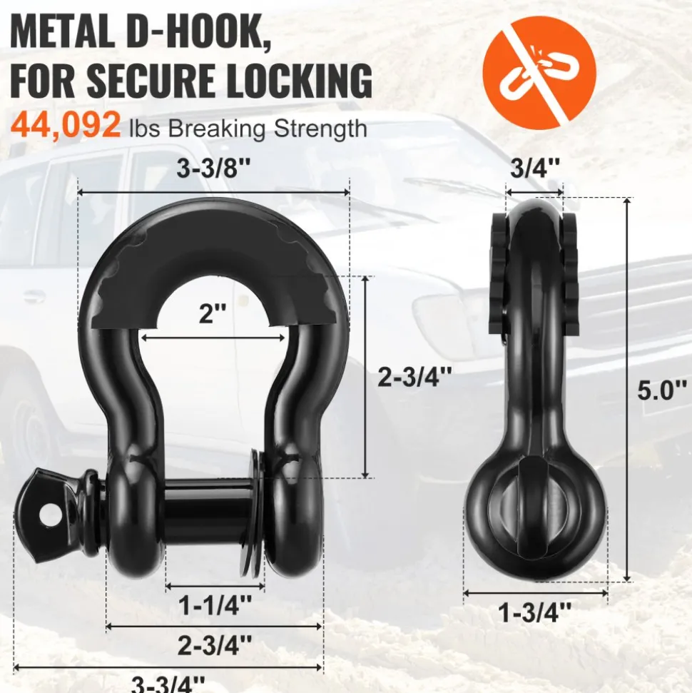 VEVOR Off-Road Recovery Kit, 3" x 30', Heavy Duty Winch Recovery Kit with 30000 lbs Tow Straps, 44092 lbs D-Ring Shackles, Shackle Receiver, Snatch Block Pulley, Gloves, Storage Bag for ATV Jeep Truck