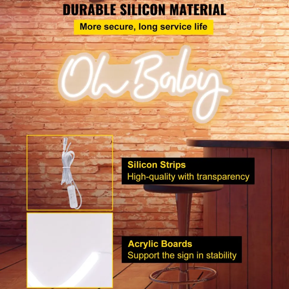 VEVOR Oh Baby Neon Sign for Wall Decor, with Remote Control and Dimmable Switch for Baby Shower decorations, Birthday Party, Wedding Decor, 23.5x12 inches (Warm White)