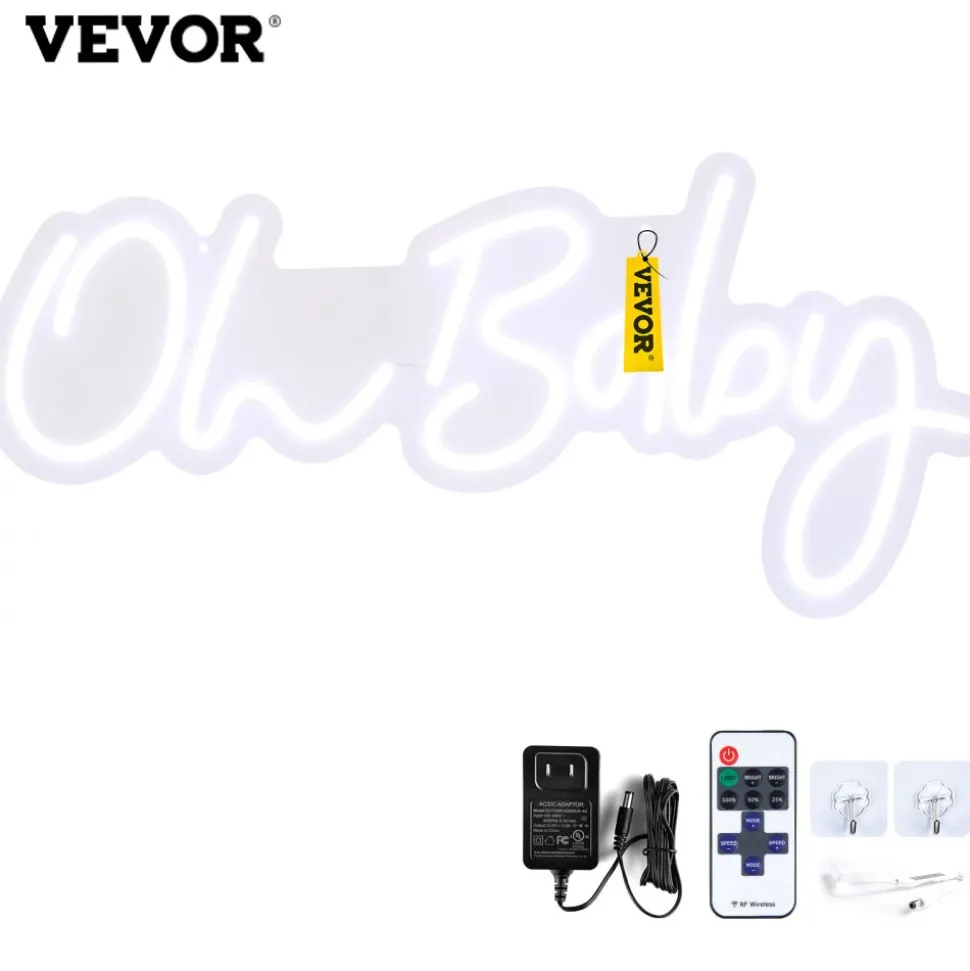 VEVOR Oh Baby Neon Sign for Wall Decor, with Remote Control and Dimmable Switch for Baby Shower decorations, Birthday Party, Wedding Decor, 23.5x12 inches (Warm White)