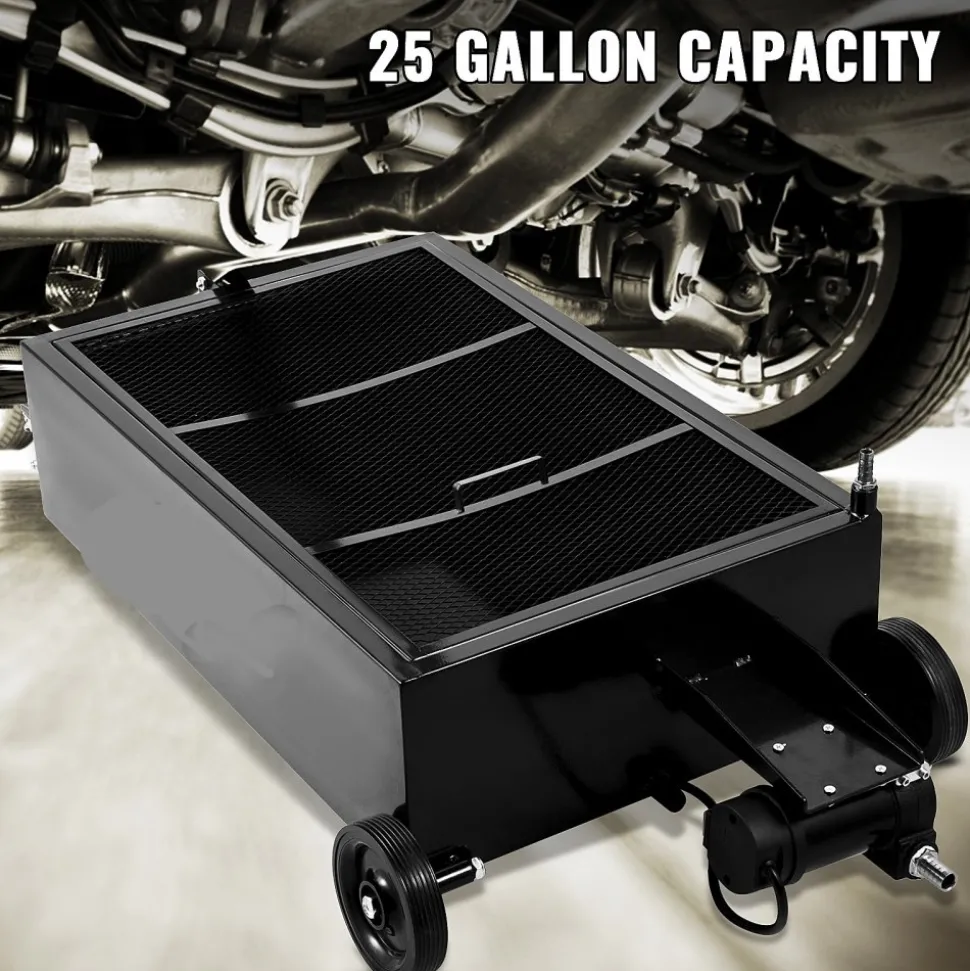 VEVOR Oil Drain Pan 25 Gallon Oil Drain Tank, 95L Low Profile Oil Drain Pan, Large Capacity Oil Change Pan, Foldable Hand, with Electric Pump, Hose, Swivel Casters for Car, SUV, Trucks Oil Draining
