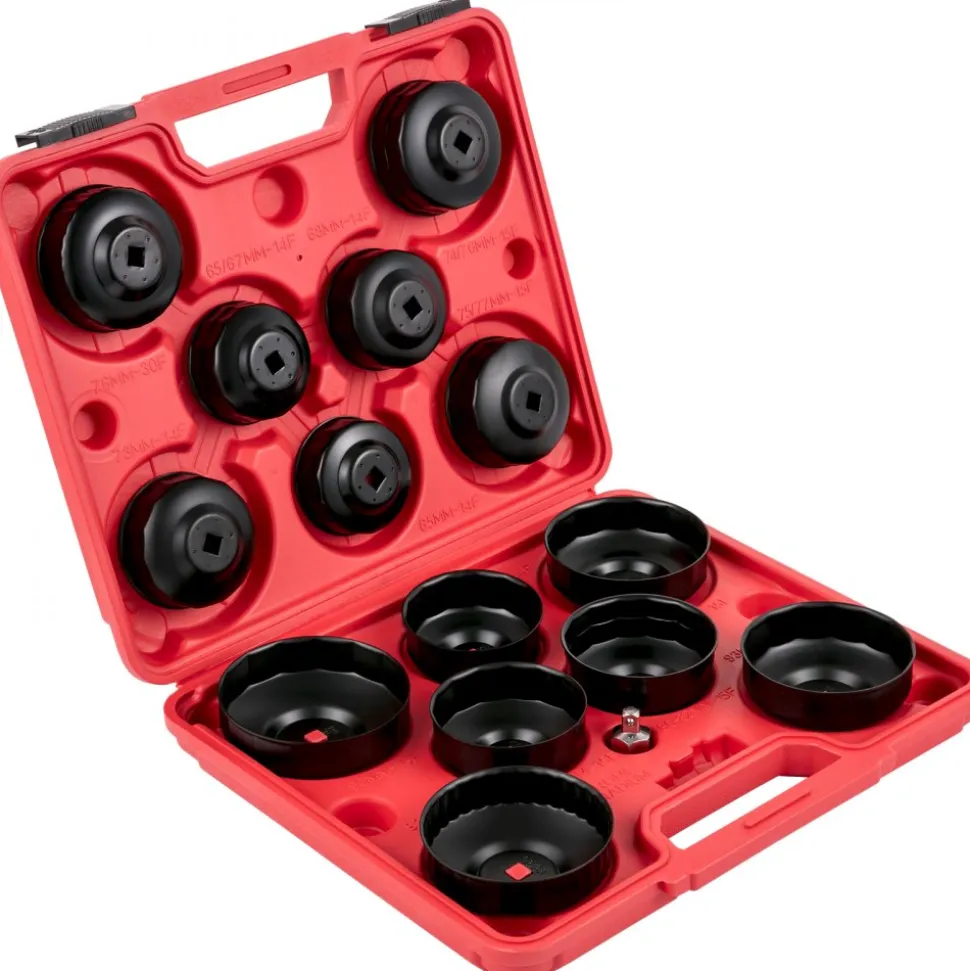 VEVOR Oil Filter Socket Set, 14 Pcs Oil Filter Wrench Set, Sturdy Steel Oil Filter Socket, 3/8" Oil Filter Socket, Low Profile Oil Filter Socket Set For Easy Access, Oil Filter Wrench Cap Set with Ca