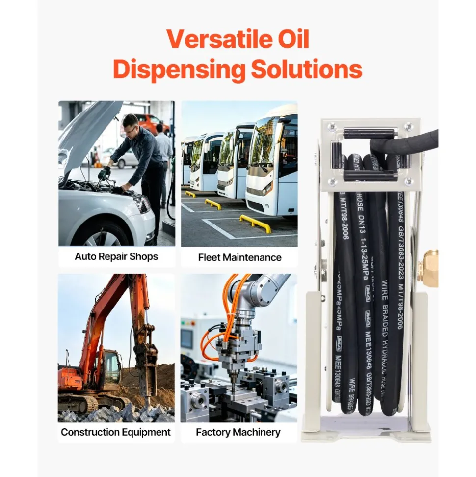 VEVOR Oil Hose Reel, 1/2 inch x 50 ft Retractable, Spring Driven Auto Swivel Rewind, Max 3625 PSI, Heavy-Duty Carbon Steel Construction with Steel Wire Braided Hose, for Engine / Gear / Hydraulic Oil