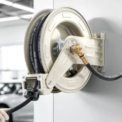 VEVOR Oil Hose Reel, 1/2 inch x 33 ft Retractable, Spring Driven Auto Swivel Rewind, Max 3625 PSI, Heavy-Duty Carbon Steel Construction with Steel Wire Braided Hose, for Engine / Gear / Hydraulic Oil