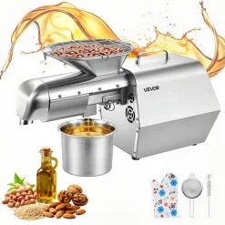 VEVOR Oil Press Machine, 11 LBS/H Capacity, 1250W Oil Extractor Machine, Automatic Electric Oil Maker for Home Commercial Use, 122℉–572℉ Hot & Cold Pressing for Peanuts Sesames Soybeans Almonds