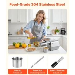 VEVOR Oil Press Machine, 11 LBS/H Capacity, 1250W Oil Extractor Machine, Automatic Electric Oil Maker for Home Commercial Use, 122℉–572℉ Hot & Cold Pressing for Peanuts Sesames Soybeans Almonds