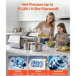 VEVOR Oil Press Machine, 11 LBS/H Capacity, 1250W Oil Extractor Machine, Automatic Electric Oil Maker for Home Commercial Use, 122℉–572℉ Hot & Cold Pressing for Peanuts Sesames Soybeans Almonds