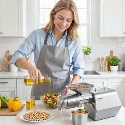 VEVOR Oil Press Machine, 11 LBS/H Capacity, 1250W Oil Extractor Machine, Automatic Electric Oil Maker for Home Commercial Use, 122℉–572℉ Hot & Cold Pressing for Peanuts Sesames Soybeans Almonds