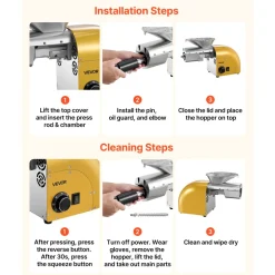VEVOR Oil Press Machine, 11 LBS/H Capacity, 1250W Oil Extractor Machine, Automatic Electric Oil Maker for Home Commercial Use, 122℉–572℉ Hot & Cold Pressing for Peanuts Sesames Soybeans Almonds