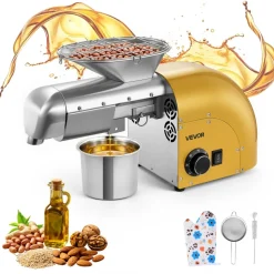 VEVOR Oil Press Machine, 11 LBS/H Capacity, 1250W Oil Extractor Machine, Automatic Electric Oil Maker for Home Commercial Use, 122℉–572℉ Hot & Cold Pressing for Peanuts Sesames Soybeans Almonds