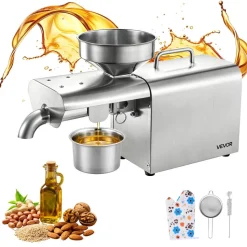 VEVOR Oil Press Machine, 8.27 LBS/H Capacity, 750W Oil Extractor Machine, Automatic Electric Oil Maker for Home Commercial Use, 122℉–572℉ Hot Pressing for Peanuts Sesames Soybeans Almonds