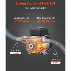 VEVOR Oil Transfer Pump 110V, 16 GPM 60 L/min, AC Electric Fuel Transfer Pump for Diesel Kerosene Biodiesel, 8 ft/2.4 m Max Suction Lift, 45 ft/13.7 m Max Lift, for Vehicles, Construction Sites, Farms