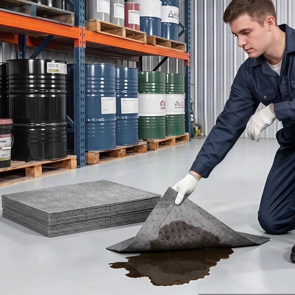 VEVOR Oil & Water Absorbent Pads, 16" x 18" 200-Pack, Medium-Duty Spill Absorbing Pads, Universal for Gasoline, Engine, Oil, Water, Coolant, Durable PP Spill Control Mats for Garage Workshop Factory