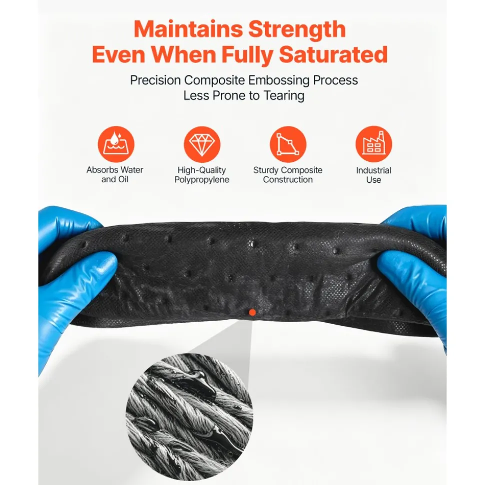 VEVOR Oil & Water Absorbent Pads, 13" x 10" 100-Pack, Heavy-Duty Spill Absorbing Pads, Universal for Gasoline/Engine Oil/Water/Coolant, Durable PP Spill Control Mats for Garage Workshop Factory