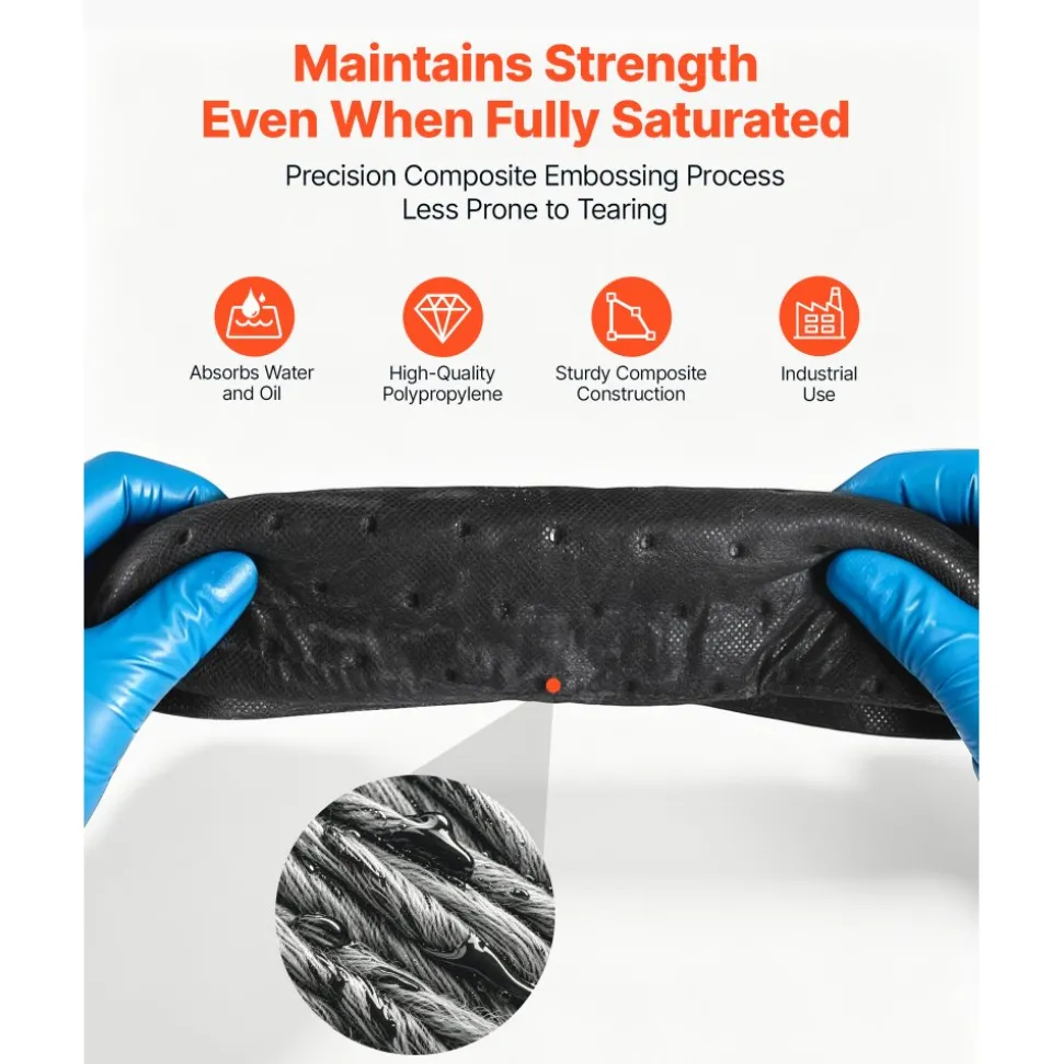 VEVOR Oil & Water Absorbent Pads, 16" x 18" 100-Pack, Heavy-Duty Spill Absorbing Pads, Universal for Gasoline/Engine Oil/Water/Coolant, Durable PP Spill Control Mats for Garage Workshop Factory